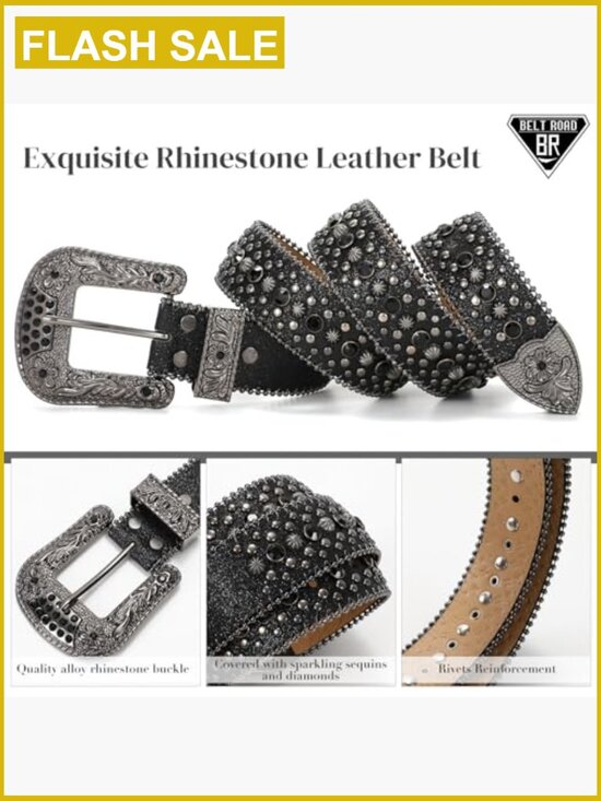 Goth Rhinestone Belt with Detachable Buckle for Women Men main image 7